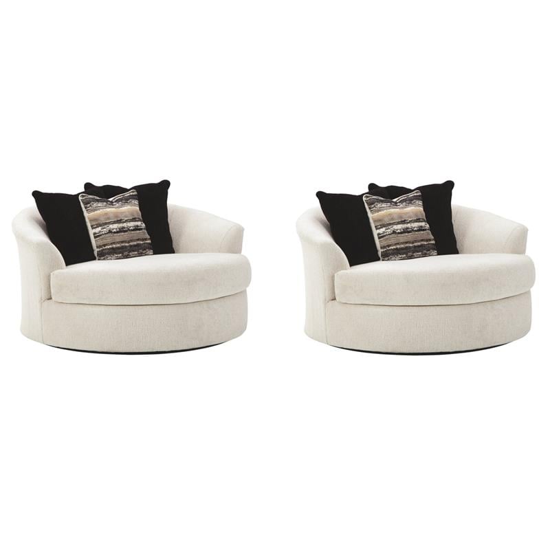 Home Square Set of 2 Oversized Round Swivel Chairs in Snow Finish