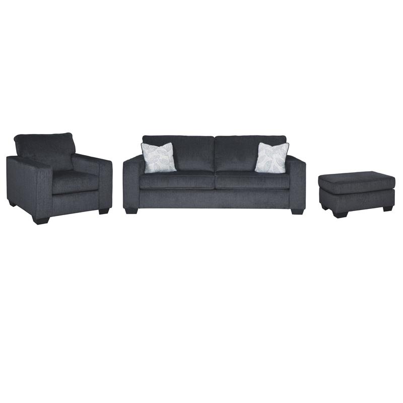 Home Square Set of 3 Queen Sleeper Sofa & Accent Chair & Ottoman in Slate