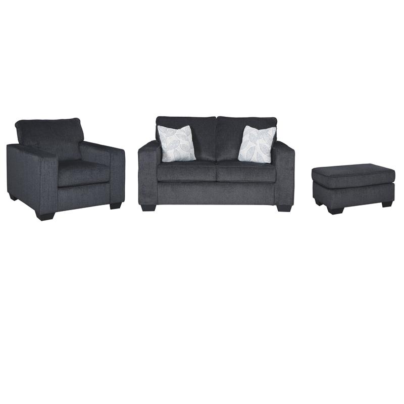 Home Square Set of 3 Loveseat & Accent Chair & Ottoman in Slate