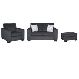 Home Square Set of 3 Loveseat & Accent Chair & Ottoman in Slate