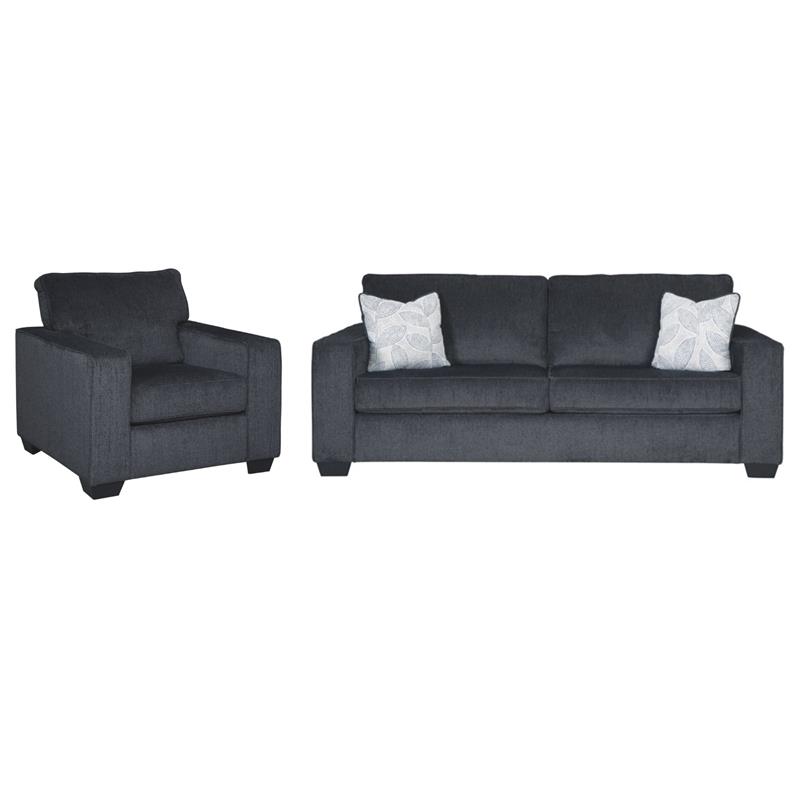 Home Square Set of 2 Contemporary Sofa & Accent Chair in Slate