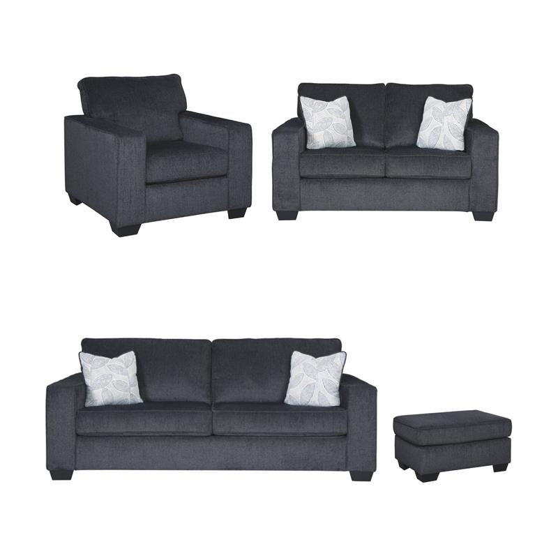 Home Square Set of 4 Sofa & Loveseat & Accent Chair & Ottoman in Slate