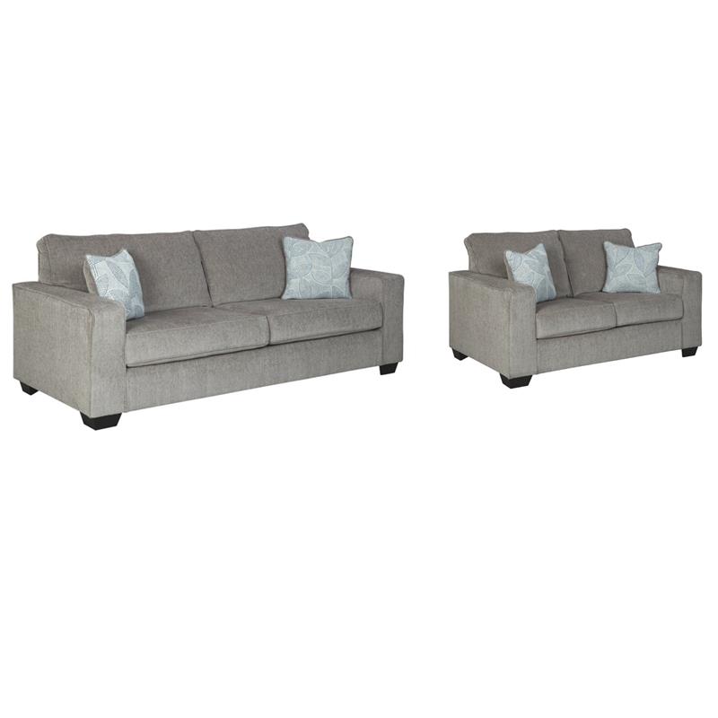 Home Square Set of 2 Contemporary Sofa & Loveseat in Alloy Finish