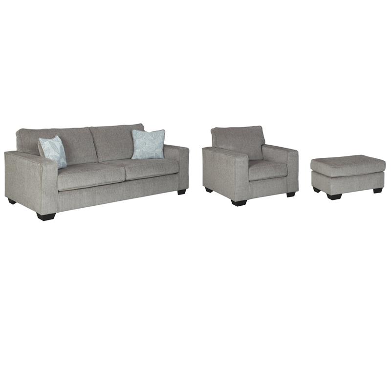 Home Square Set of 3 Queen Sleeper Sofa & Accent Chair & Ottoman in Alloy