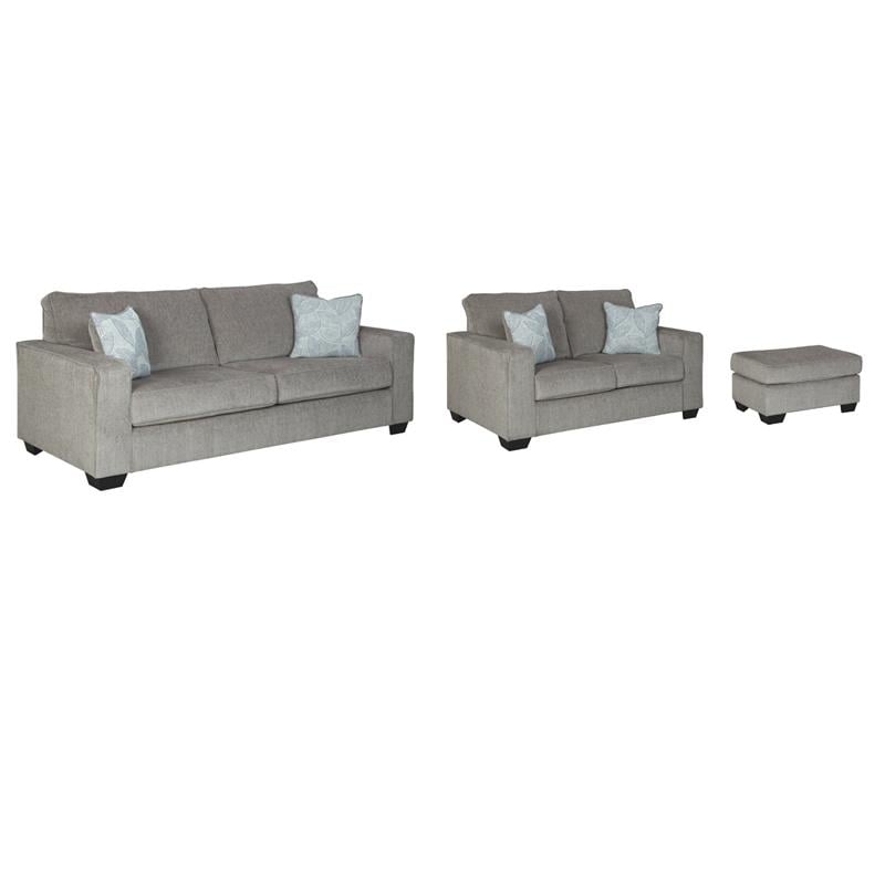 Home Square Set of 3 Sofa & Loveseat & Ottoman in Alloy Finish