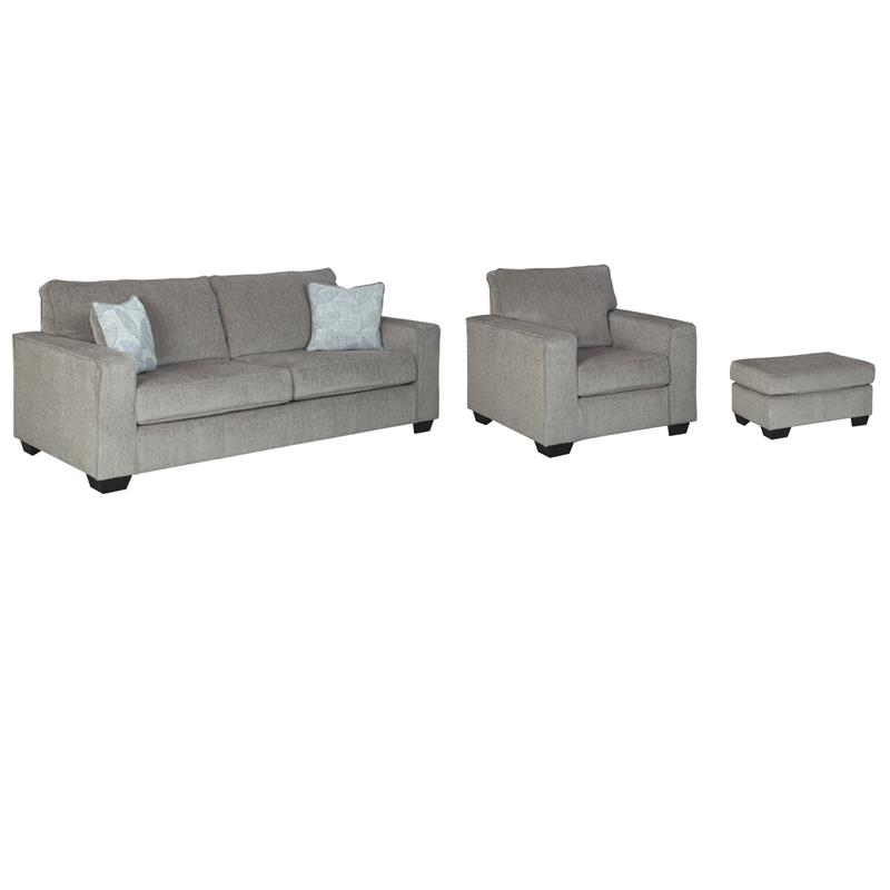 Home Square Set of 3 Sofa & Accent Chair & Ottoman in Alloy Finish