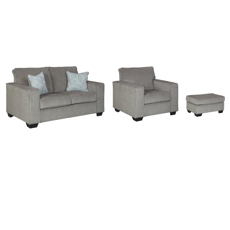 Home Square Set of 3 Loveseat & Accent Chair & Ottoman in Alloy