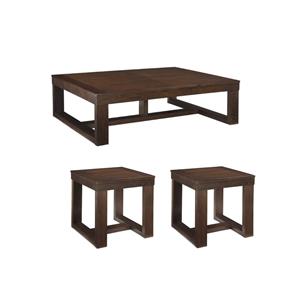 Home Square Set of 3 Coffee Table & 2 Square End Tables in Dark Brown