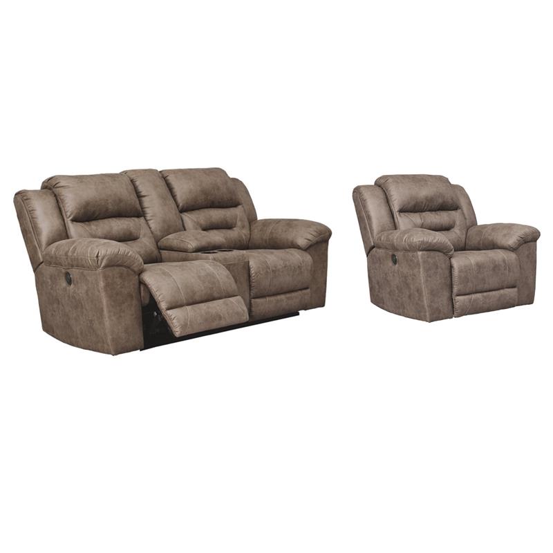 Home Square Set of 2 Power Reclining Loveseat & Recliner in Fossil