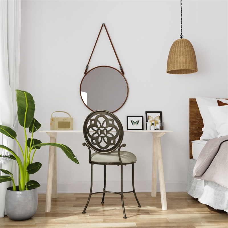 Home Square Set of 3 Metal Upholstered Vanity Stools in Antique Gray