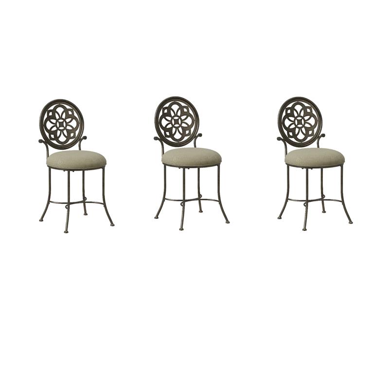 Home Square Set of 3 Metal Upholstered Vanity Stools in Antique Gray