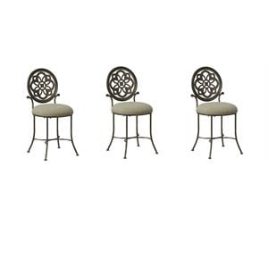 Home Square Set of 3 Metal Upholstered Vanity Stools in Antique Gray