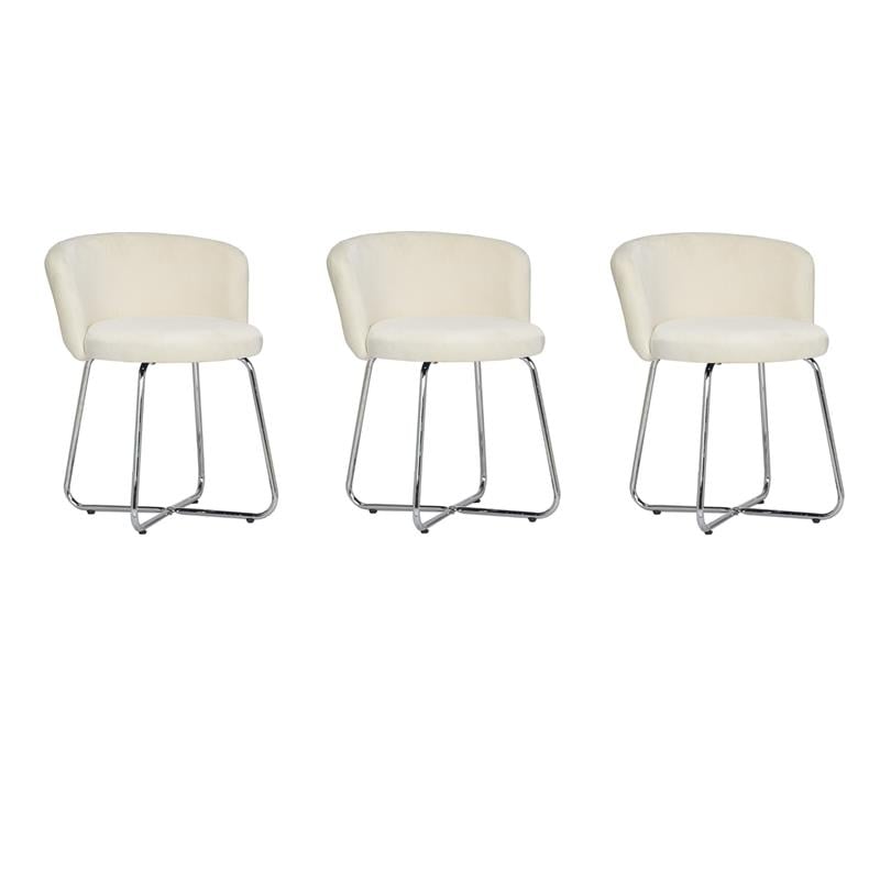 Home Square Set of 3 Contemporary Metal Vanity Stools with White Fabric
