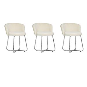 Home Square Set of 3 Contemporary Metal Vanity Stools with White Fabric