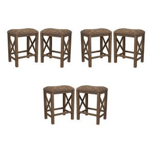 Home Square Set of 6 26&quot Wood Transitional Counter Stools in Brown