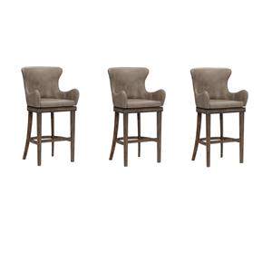 Home Square Set of 3 44.25&quot Faux Leather Contemporary Bar Stools in Brown/Gray