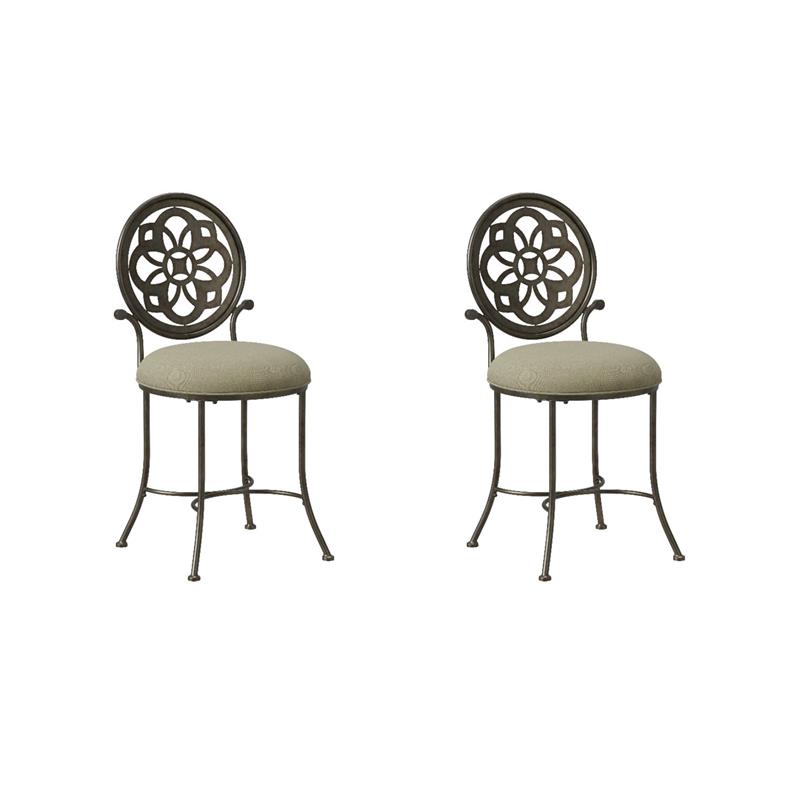 Home Square Set of 2 Metal Upholstered Vanity Stools in Antique Gray