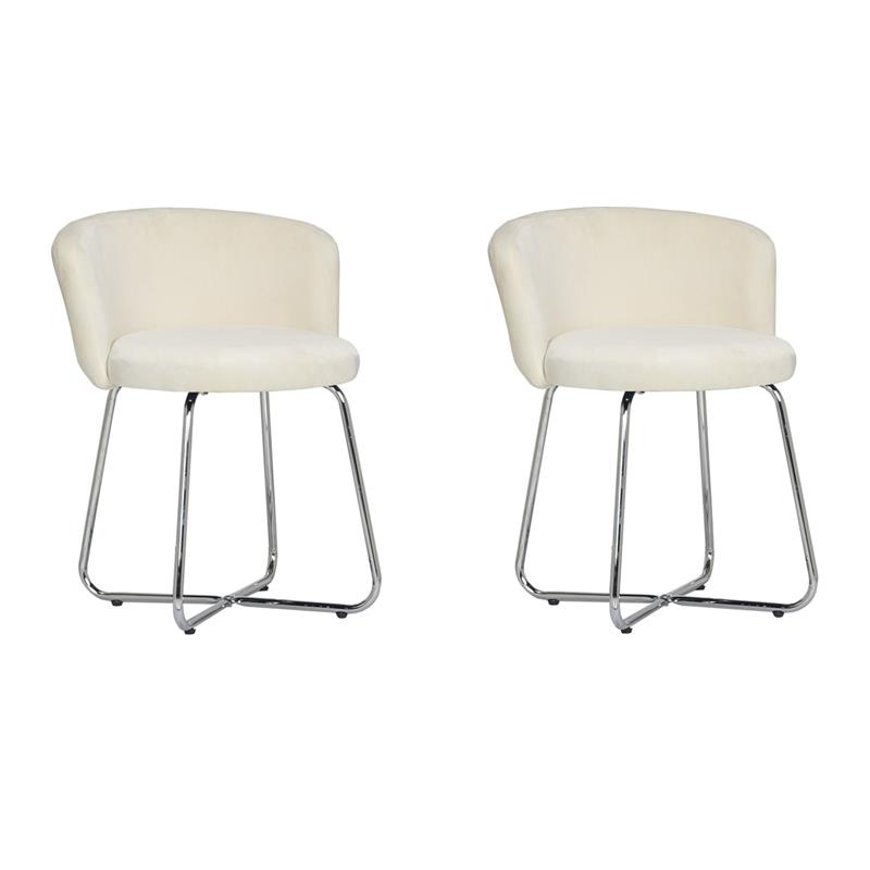 Home Square Set of 2 Contemporary Metal Vanity Stools with White Fabric