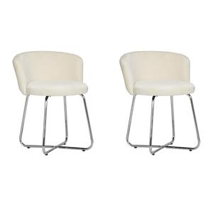 Home Square Set of 2 Contemporary Metal Vanity Stools with White Fabric
