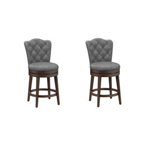 Home Square Set of 2 26.25&quot Fabric Traditional Counter Stools in Chocolate/Gray