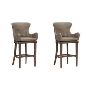 Home Square Set of 2 44.25&quot Faux Leather Contemporary Bar Stools in Brown/Gray