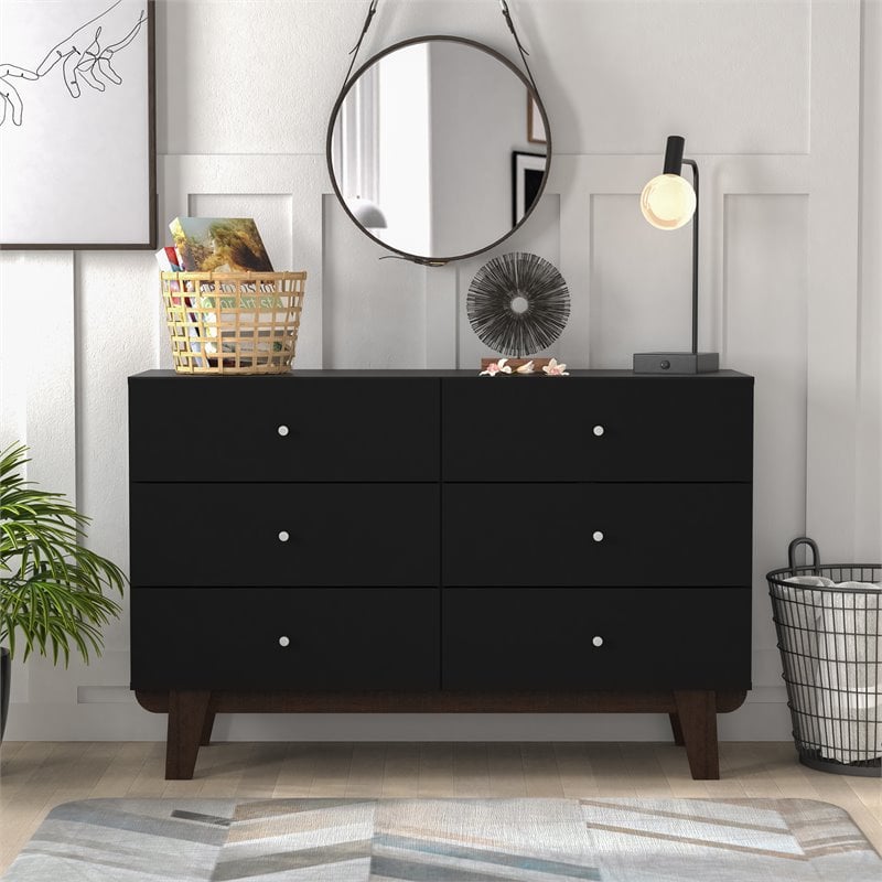 Home Square Set of 3 6-Drawer Dresser & 2 2-Drawer Nightstands in Matte Black