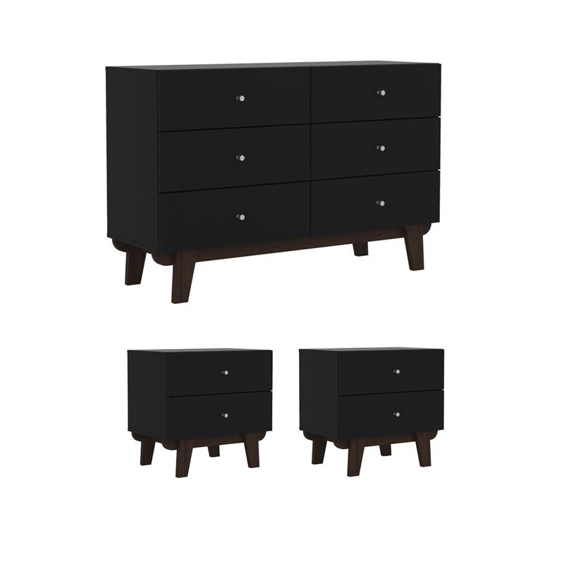 Home Square Set of 3 6-Drawer Dresser & 2 2-Drawer Nightstands in Matte Black
