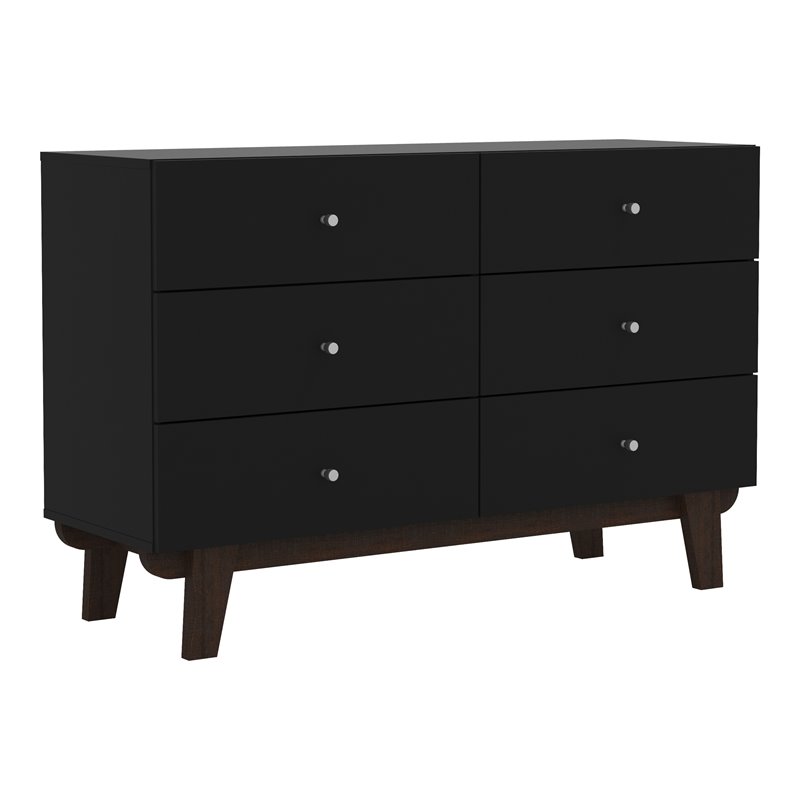 Home Square Set of 2 6-Drawer Wood Dresser & 2-Drawer Nightstand in Matte Black