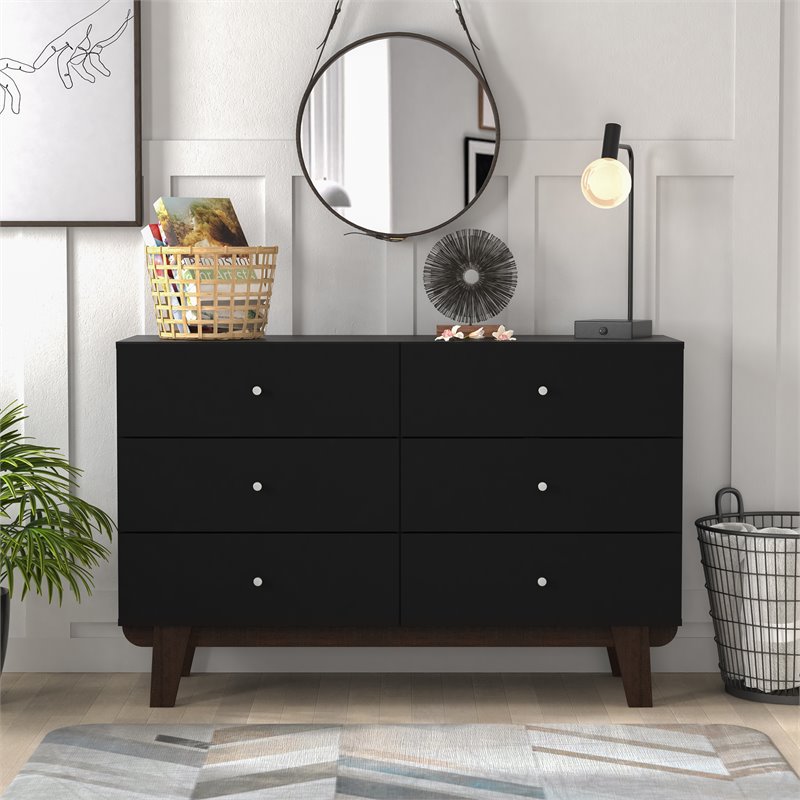 Home Square Set of 2 6-Drawer Wood Dresser & 2-Drawer Nightstand in Matte Black