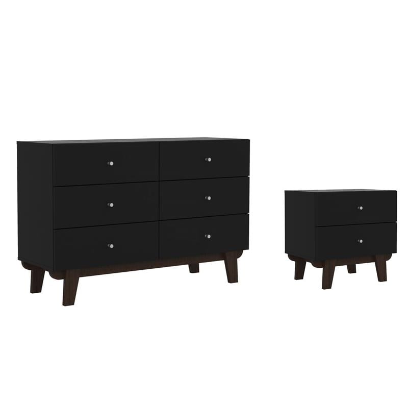 Home Square Set of 2 6-Drawer Wood Dresser & 2-Drawer Nightstand in Matte Black