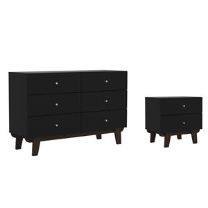 Home Square Set of 2 6-Drawer Wood Dresser & 2-Drawer Nightstand in Matte Black
