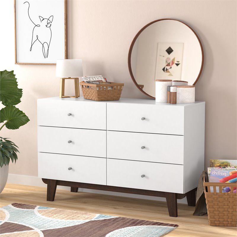Home Square Set of 3 6-Drawer Dresser & 2 2-Drawer Nightstands in Matte White