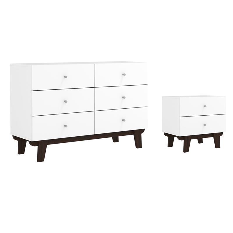 Home Square Set of 2 6-Drawer Wood Dresser & 2-Drawer Nightstand in Matte White