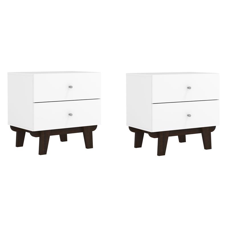 Home Square Set of 2 2-Drawer Wood Nightstands in Matte White