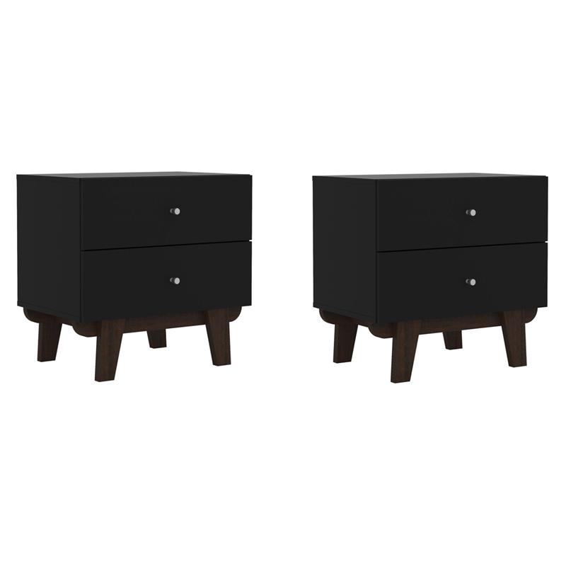 Home Square Set of 2 2-Drawer Wood Nightstands in Matte Black