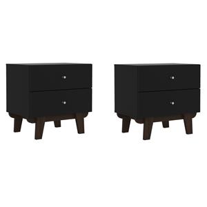 Home Square Set of 2 2-Drawer Wood Nightstands in Matte Black