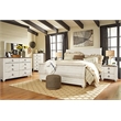 Home Square Set of 2 Queen Panel Bed in Whitewash & 5-Drawer Chest in White