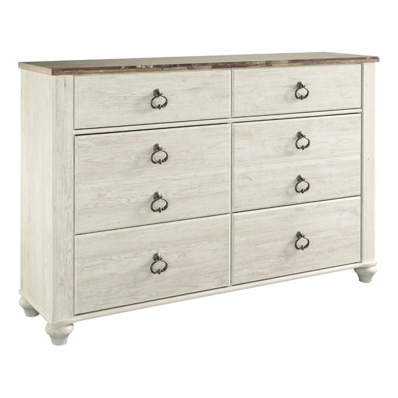Home Square Set of 2 Queen Panel Bed & 6-Drawer Double Dresser in Whitewash