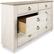 Home Square Set of 2 Queen Panel Bed & 6-Drawer Double Dresser in Whitewash