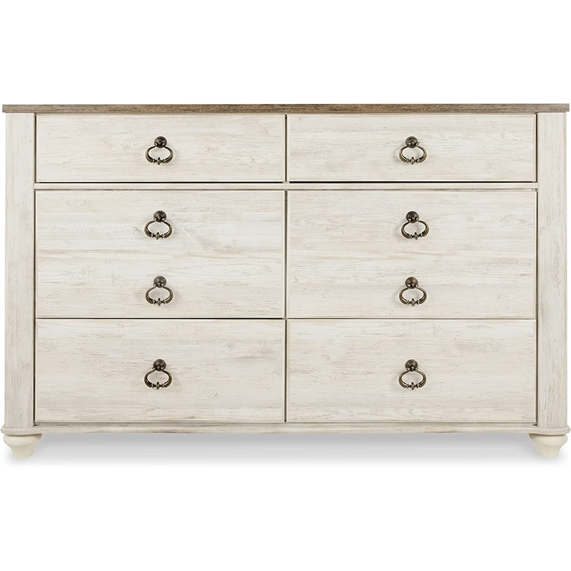 Home Square Set of 2 Queen Panel Bed & 6-Drawer Double Dresser in Whitewash