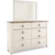 Home Square Set of 2 Queen Panel Bed & 6-Drawer Double Dresser in Whitewash