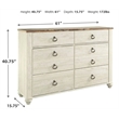 Home Square Set of 2 Queen Panel Bed & 6-Drawer Double Dresser in Whitewash