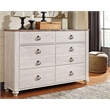 Home Square Set of 2 Queen Panel Bed & 6-Drawer Double Dresser in Whitewash