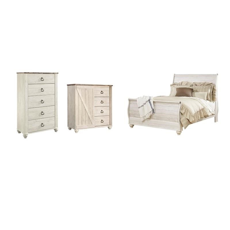 Home Square Set of 3 Queen Sleigh Bed & 4-Drawer Door Chest & 5-Drawer Chest