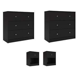 Home Square Set of 4 1-Drawer Two Nightstands and 3-Drawers Two Chests in Black