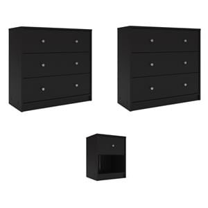 Home Square Set of 3 1-Drawer Nightstand and Two 3-Drawers Chests in Black