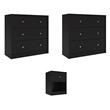 Home Square Set of 3 1-Drawer Nightstand and Two 3-Drawers Chests in Black