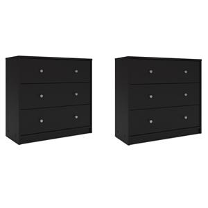 Home Square Set of 2 Engineered Wood 3-Drawers Chests in Black
