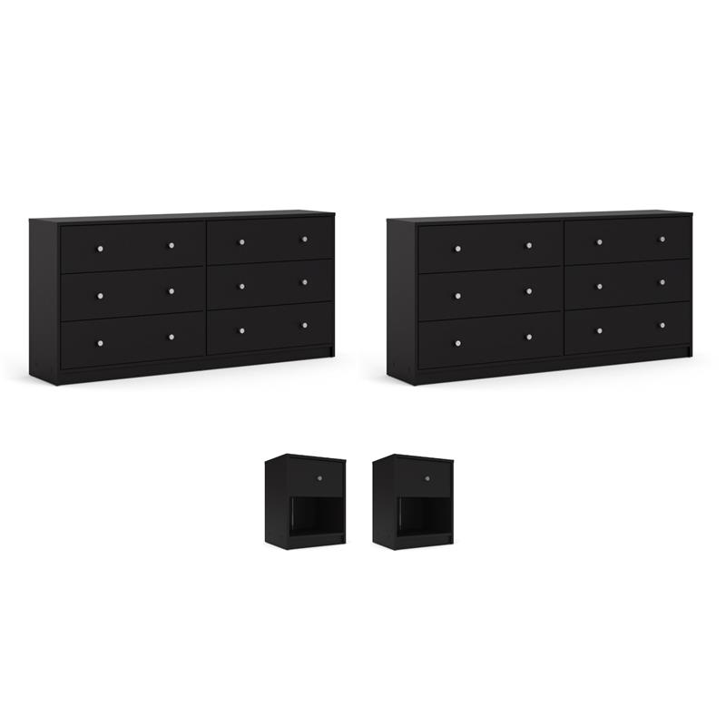 Home Square Set of 4 Two Nightstands and Two Double Dressers in Black