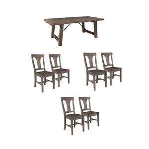 Home Square Set of 7 Wood Extension Dining Table and 6 Chairs in Weathered Brown